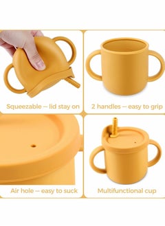 Excefore Toddler Sippy Cup with Lid, Kids Snack Container 2-in-1, Silicone Snack Catcher with Removable Scale, Kids Water Bottle with Straw 8.5 oz (Olive Green)  - Image 4