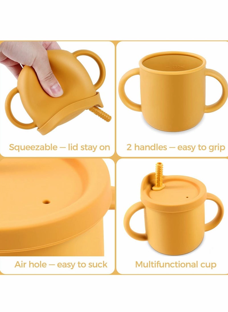 Excefore Toddler Sippy Cup with Lid, Kids Snack Container 2-in-1, Silicone Snack Catcher with Removable Scale, Kids Water Bottle with Straw 8.5 oz (Olive Green) - Image 4