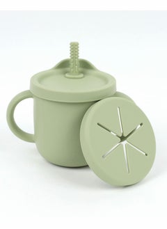 Excefore Toddler Sippy Cup with Lid, Kids Snack Container 2-in-1, Silicone Snack Catcher with Removable Scale, Kids Water Bottle with Straw 8.5 oz (Olive Green)  - Image 1