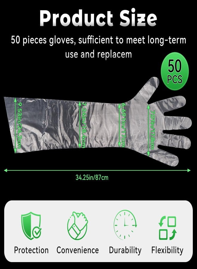 JOLYEAK 50 Pcs Plastic Long Arm Gloves, 35.4 in Veterinary Insemination Glove, Long Shoulder Length Disposable Gloves for Field Dressing Gutting - Image 2