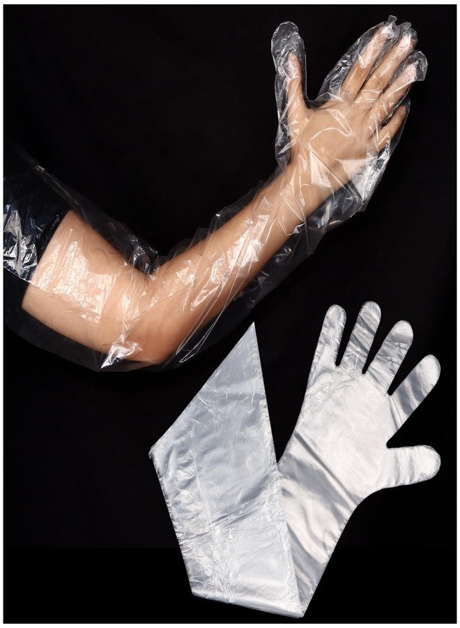 JOLYEAK 50 Pcs Plastic Long Arm Gloves, 35.4 in Veterinary Insemination Glove, Long Shoulder Length Disposable Gloves for Field Dressing Gutting - Image 1