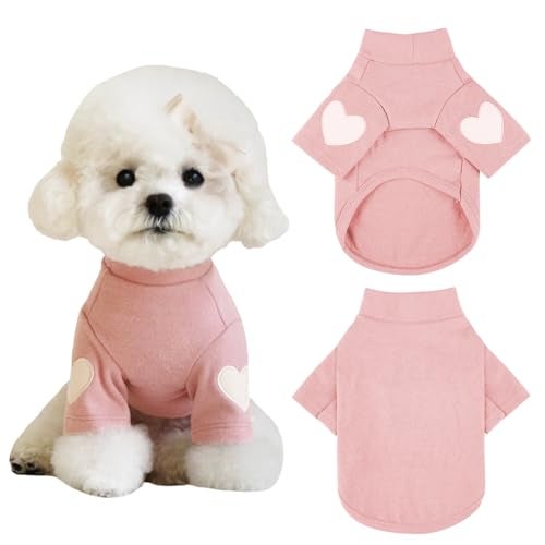 Yaopelky Dog Sweatshirt for Small Medium Dogs Warm Pet T Shirt Dog Clothes with Heart Print Cat Puppy Outfit Doggie Sweatshirts for TeddyChihuahua Schnauzer Pink Large - Image 1