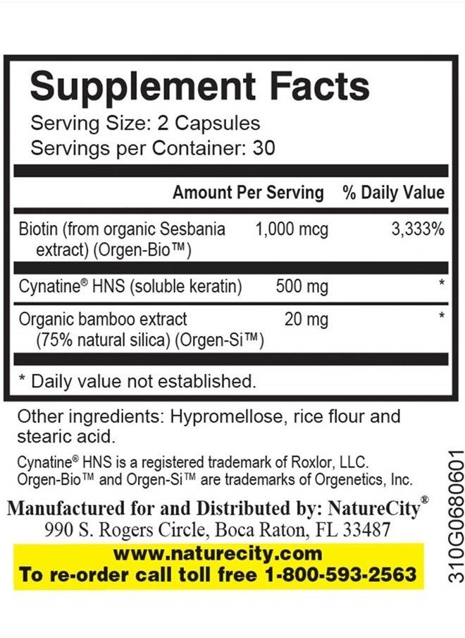 NatureCity True-HNS Hair Skin Nail Cynatine Keratin Supplement - Hair Skin & Nails Support 60 Veggie Capsules (2 Pack)  - Image 2