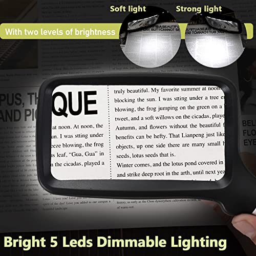 YUGYUJ Magnifying Glass with Light, Folding Handheld 3X Large Rectangle Lighted Magnifier with Dimmable LED for Macular Degeneration Seniors Reading Newspaper, Books, Lighted Gift for Low Visions - Image 3