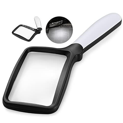 YUGYUJ Magnifying Glass with Light, Folding Handheld 3X Large Rectangle Lighted Magnifier with Dimmable LED for Macular Degeneration Seniors Reading Newspaper, Books, Lighted Gift for Low Visions - Image 1