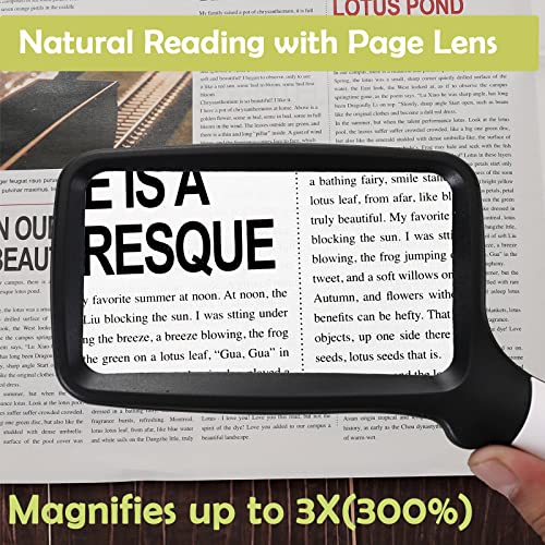 YUGYUJ Magnifying Glass with Light, Folding Handheld 3X Large Rectangle Lighted Magnifier with Dimmable LED for Macular Degeneration Seniors Reading Newspaper, Books, Lighted Gift for Low Visions - Image 2