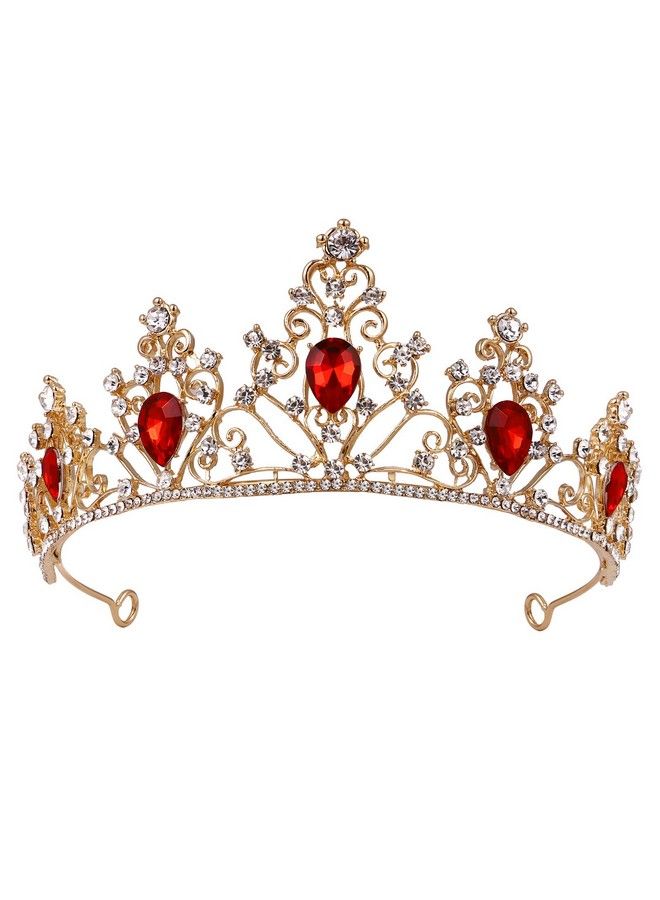 minkissy Gemstone Crown Crystal Rhinestone Tiara Crown Queen Princess Pageant Crown Tiara Hair Accessory For Wedding Party Red - Image 1