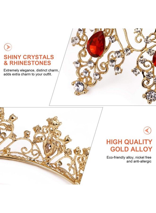 minkissy Gemstone Crown Crystal Rhinestone Tiara Crown Queen Princess Pageant Crown Tiara Hair Accessory For Wedding Party Red - Image 4