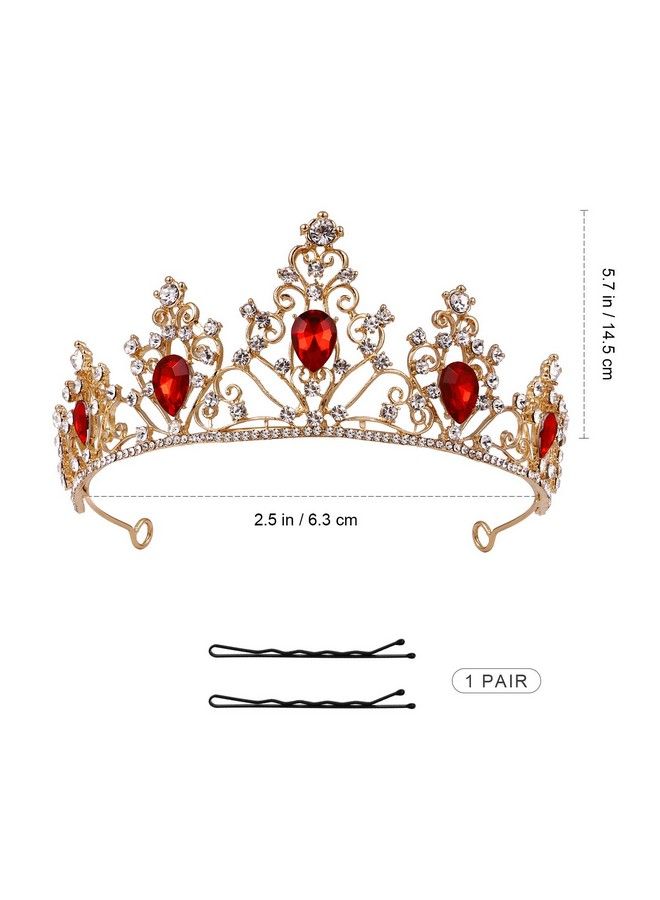 minkissy Gemstone Crown Crystal Rhinestone Tiara Crown Queen Princess Pageant Crown Tiara Hair Accessory For Wedding Party Red - Image 5