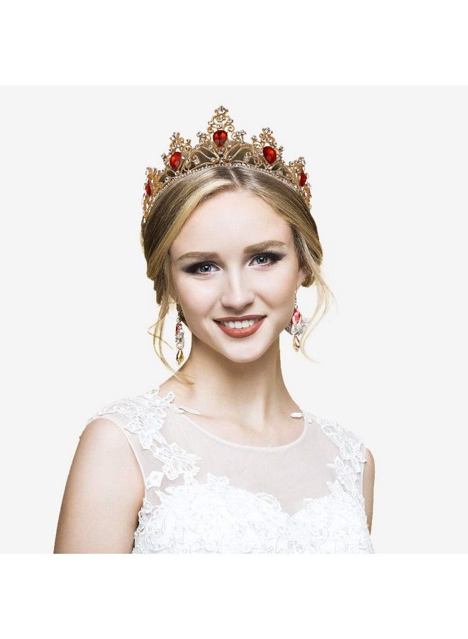 minkissy Gemstone Crown Crystal Rhinestone Tiara Crown Queen Princess Pageant Crown Tiara Hair Accessory For Wedding Party Red - Image 3