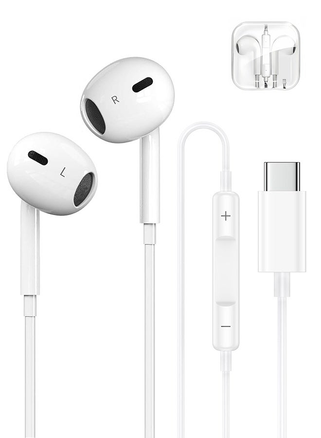سماعات أذن سلكية من النوع C، متوافقة مع هواتف iPhone 15 Pro Max وiPhone 16 Pro Max وSamsung Galaxy S25 Series وS24 Series وHuawei وHonor وغيرها من الأجهزة المزودة بمنفذ صوت USB-C. - Image 1