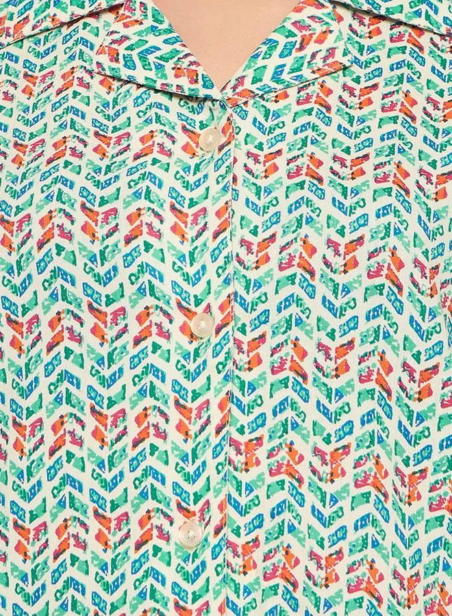 Clovia Clovia All-Over Print Button Down Shirt and Pyjama Set