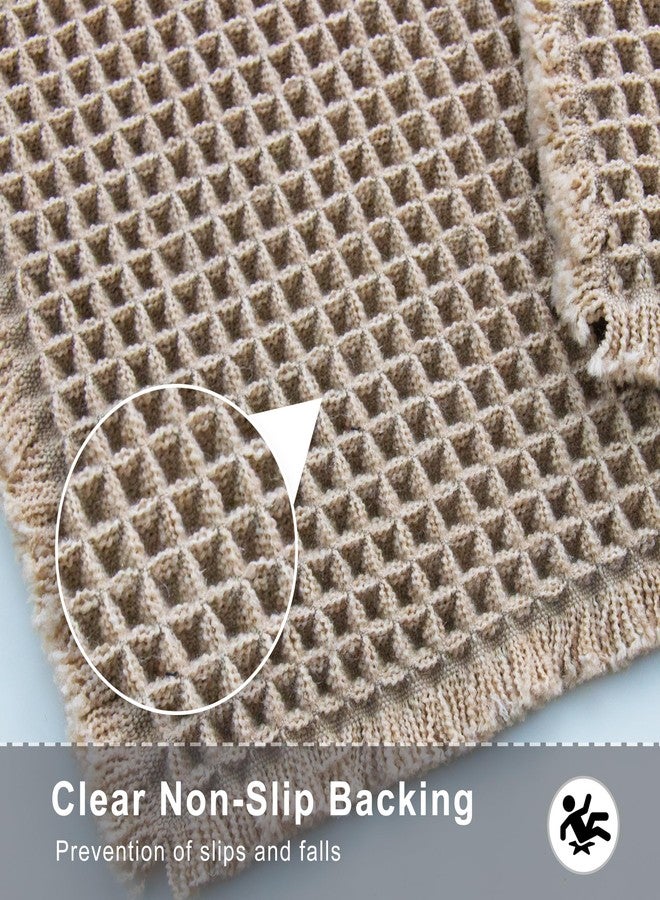 YCTMALL Bathroom Rugs Waffle Bathroom mat Boho Bath mat Super Absorbent Non Slip Bath Rugs, Washable, Ultra Soft Rubber Backed Shower mat, Bath mats for Bathroom Floor, Brown 24x48in - Image 2