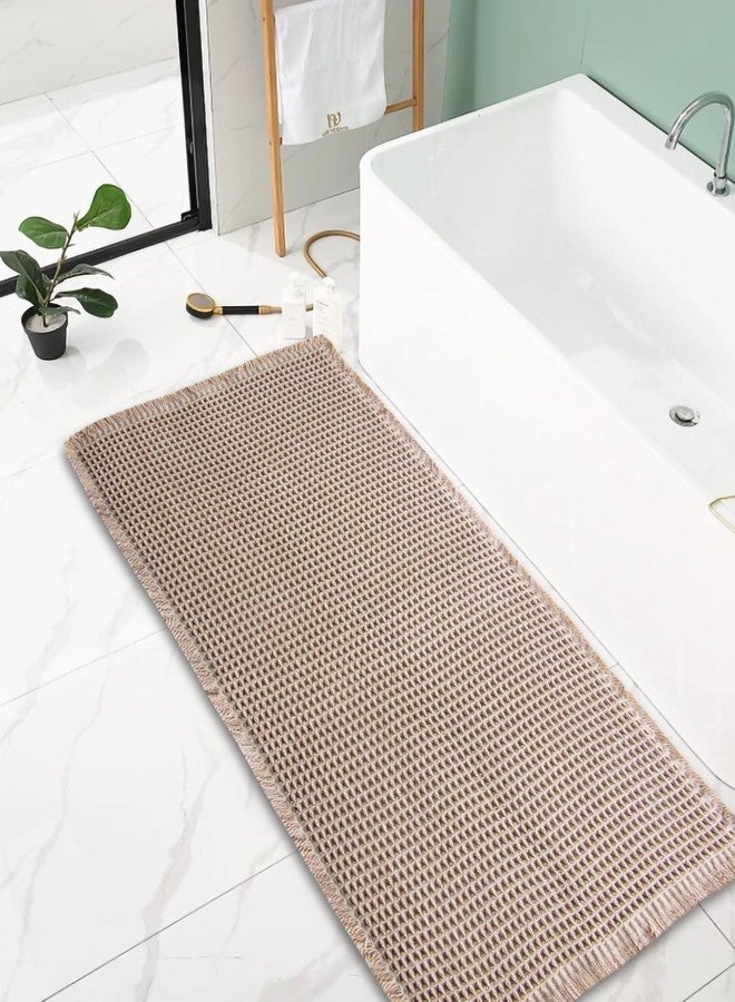 YCTMALL Bathroom Rugs Waffle Bathroom mat Boho Bath mat Super Absorbent Non Slip Bath Rugs, Washable, Ultra Soft Rubber Backed Shower mat, Bath mats for Bathroom Floor, Brown 24x48in - Image 1
