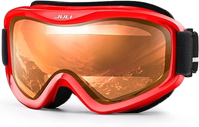 JULI Eyewear Juli Kids Ski Goggles,Snow Snowboard Goggles Boy Girl Snowmobile Skiing Skating Age 3-8 (Red Frame/Orange - Image 1
