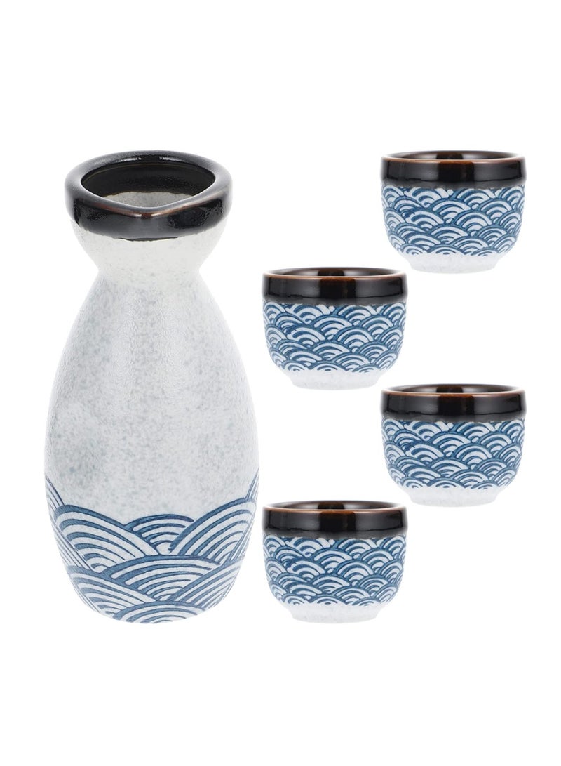 Y&D Porcelain Bottle Set, Japanese Pottery Cups Crafts, Hand Painted Design Sushi Restaurant Style, Traditional Ceramic Tea for Home Party Gadgets 1 Drink Pot and 4  - Image 1