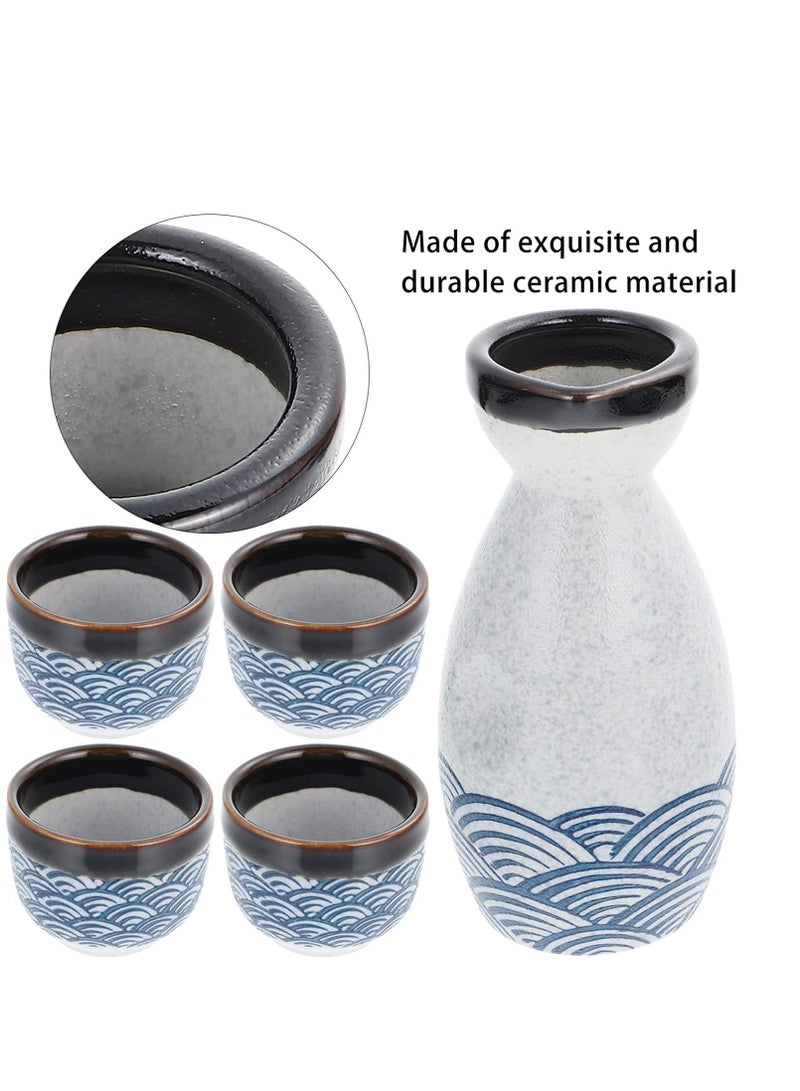 Y&D Porcelain Bottle Set, Japanese Pottery Cups Crafts, Hand Painted Design Sushi Restaurant Style, Traditional Ceramic Tea for Home Party Gadgets 1 Drink Pot and 4  - Image 2