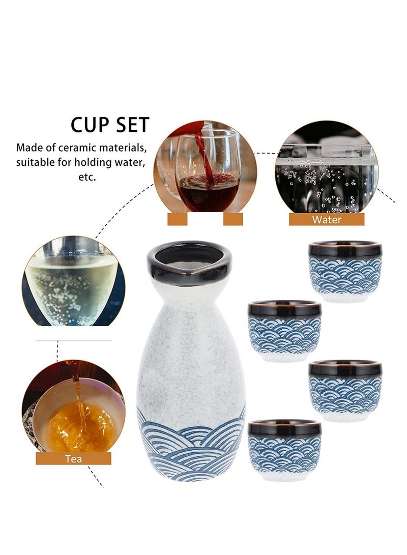 Y&D Porcelain Bottle Set, Japanese Pottery Cups Crafts, Hand Painted Design Sushi Restaurant Style, Traditional Ceramic Tea for Home Party Gadgets 1 Drink Pot and 4  - Image 5