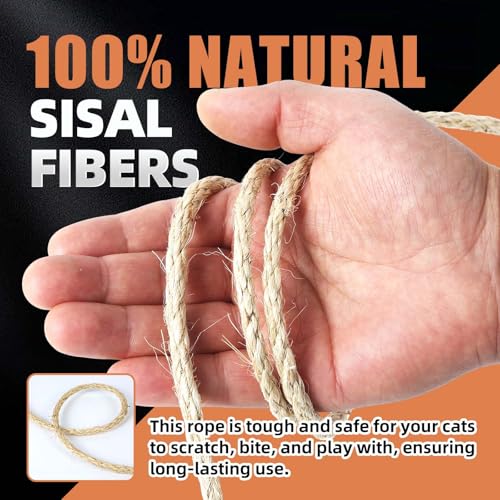 Radix Rope Twisted Sisal Rope 1/4" x 100ft - All Natural Chemical Free, Cat Tree Rope Twine for Scratching Post Repair, Replacement, and Crafts Gardening Home Decorating - Image 3