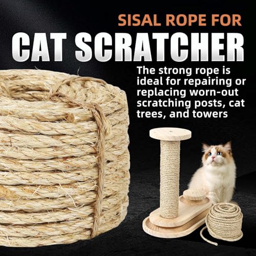 Radix Rope Twisted Sisal Rope 1/4" x 100ft - All Natural Chemical Free, Cat Tree Rope Twine for Scratching Post Repair, Replacement, and Crafts Gardening Home Decorating - Image 2
