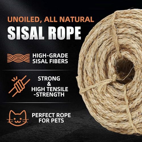 Radix Rope Twisted Sisal Rope 1/4" x 100ft - All Natural Chemical Free, Cat Tree Rope Twine for Scratching Post Repair, Replacement, and Crafts Gardening Home Decorating - Image 5