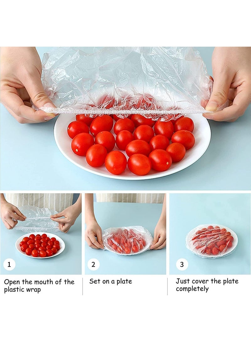 Meetion 200 Pieces Fresh Keeping Bags Elastic Food Storage covers Plate Bowl Covers Reusable Clear Stretch Plastic Covers for Bowls Drawstring Storage Bags for Family Outdoor Picnic Wrap Lid - Image 5
