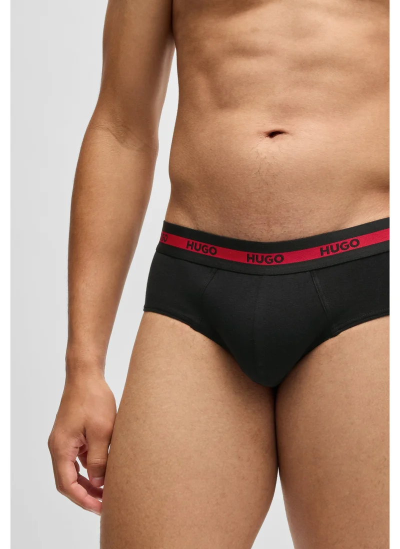 HUGO Three-pack of stretch-cotton briefs with logo waistbands