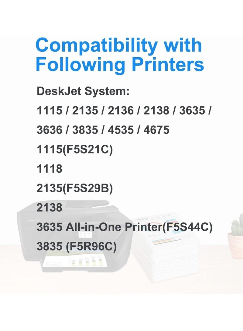 استبدال خرطوشة حبر 652 للـ 652 XL متوافقة مع طابعات DeskJet 3787، 3789، 3835، 4535 (1 أسود، 1 متعدد الألوان) - Image 2
