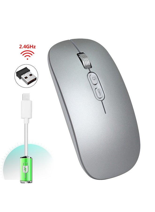 Rock Pow - Wireless Mouse Wireless Mini Rechargeable Mouse 2.4GHz Silent Optical Wireless Mouse Quiet Click with USB Receiver and Type-c Adapter 3 Adjustable DPI(800/1200/1600) Mouse for Laptop PC Mac iPad - Image 1