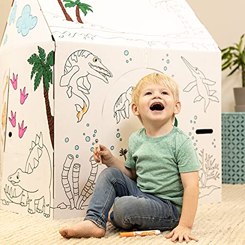 Easy Playhouse Cardboard Dinosaur House  Kids Art  Craft for Indoor  Outdoor Fun Color Dino Species 32inchesX265inchesX405inches - Image 5