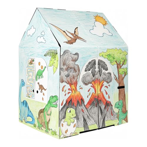 Easy Playhouse Cardboard Dinosaur House  Kids Art  Craft for Indoor  Outdoor Fun Color Dino Species 32inchesX265inchesX405inches - Image 1
