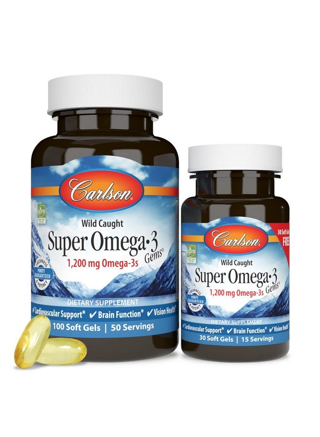 Carlson Super Omega3 Gems 1200 Mg Omega3 Fatty Acids With Epa And Dha Wildcaught Norwegian Fish Oil Omega 3 Supplement Sustainably Sourced Omega 3 Fish Oil 100+30 Softgels - Image 5