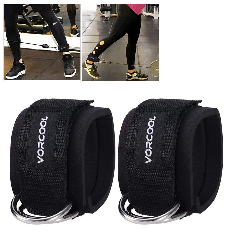 VORCOOL 2PCS Ankle Straps for Cable Machines Weightlifting Gym Workout Fitness Double D-Ring Neoprene Padded Ankle Cuffs for Legs, Abs and Glute Exercises Fits for Men&Women with Carry Bag - Image 1