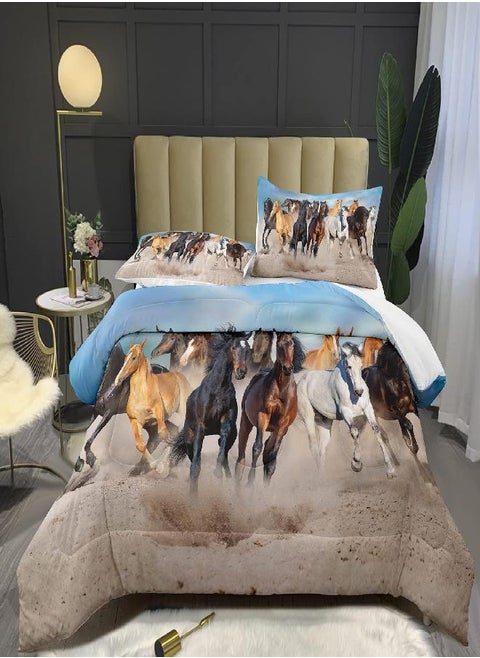 Bodhi Horses Comforter Set Queen for Boys Kids Grassl+ Horse Bedding Set 3D Animal Printed Comforter Sets Full Size,1 Comforter + 2 Pillowcases Bedding Set #4002