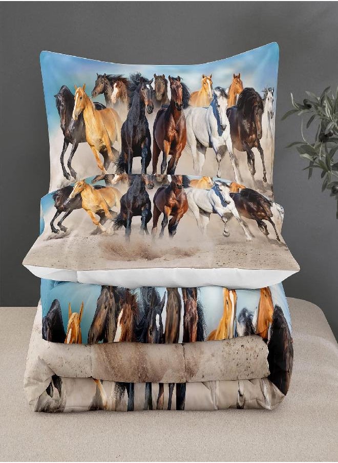 Bodhi Horses Comforter Set Queen for Boys Kids Grassl+ Horse Bedding Set 3D Animal Printed Comforter Sets Full Size,1 Comforter + 2 Pillowcases Bedding Set #4002