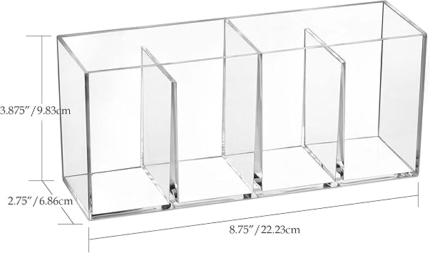 OWAYOTO Pen Holder Acrylic Clear Makeup Brushes Holder Pencil Organizer Cup Makeup Brushes Organiser Cup Makeup Container Storage Desk Accessories Holder 4 slots - Image 3