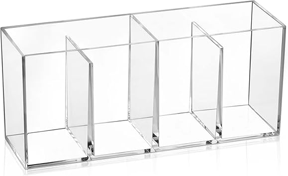 OWAYOTO Pen Holder Acrylic Clear Makeup Brushes Holder Pencil Organizer Cup Makeup Brushes Organiser Cup Makeup Container Storage Desk Accessories Holder 4 slots - Image 4