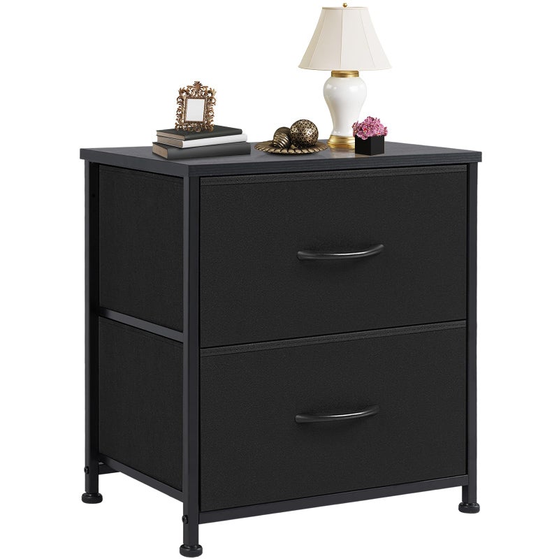 DUMOS Nightstand Small Dresser with 2 Fabric Drawers Side Tables Bedroom End Table Bedside Storage Furniture for 20 inch Tall Night Stand for Entryway, College Dorm, Classic Black - Image 1