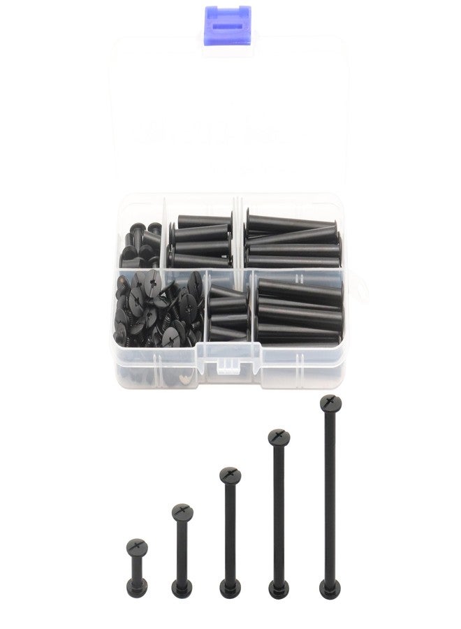 LBY 100pcs Chicago Screws Binding Screw Posts,M5 x 10/20/30/40/50mm Book Screws,Binding Barrels and Screws Assortment Kit, for Leather Saddles Purses Belt Repair, Electrophoretic Matt Black - Image 1