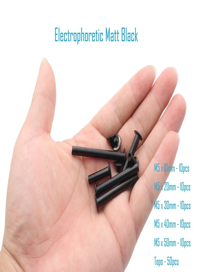 LBY 100pcs Chicago Screws Binding Screw Posts,M5 x 10/20/30/40/50mm Book Screws,Binding Barrels and Screws Assortment Kit, for Leather Saddles Purses Belt Repair, Electrophoretic Matt Black - Image 3