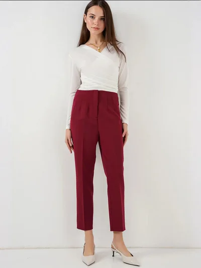BIG DART BDART High Waist Slim Fit Ankle Length Crepe Pants