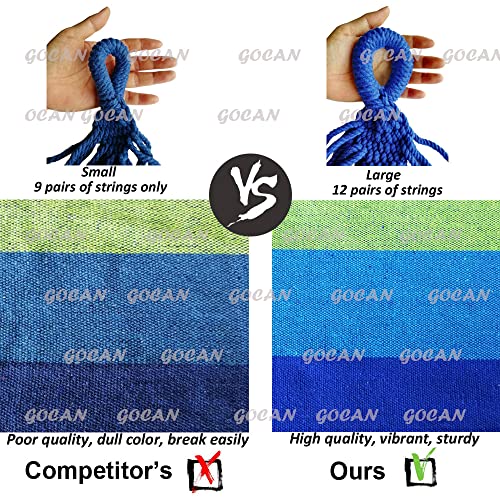 GOCAN Brazilian Double Hammock 2 Person Extra Large Canvas 250x160cm Total Length 350cm Load 500lb Cotton Hammock for Garden Outdoor and Indoor Blue/Green(98 * 65'') - Image 5