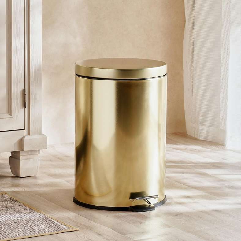 Pan Home سلة مهملات معدنية ذهبية للمنزل - Image 1