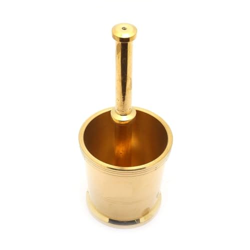 STREET MART Traditional Brass Mortar and Pestle Set, Heavy-Duty Khalbatta Okhli Masher, Kitchen Spice Grinder Size -Small - Image 1