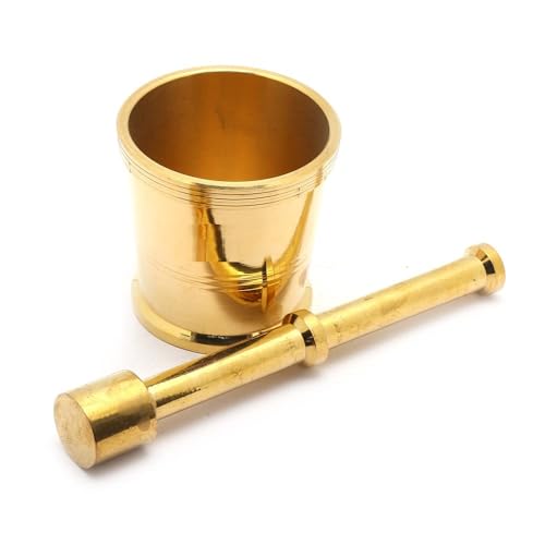 STREET MART Traditional Brass Mortar and Pestle Set, Heavy-Duty Khalbatta Okhli Masher, Kitchen Spice Grinder Size -Small - Image 3