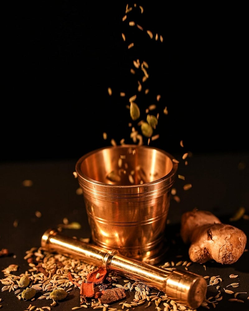 STREET MART Traditional Brass Mortar and Pestle Set, Heavy-Duty Khalbatta Okhli Masher, Kitchen Spice Grinder Size -Small - Image 4