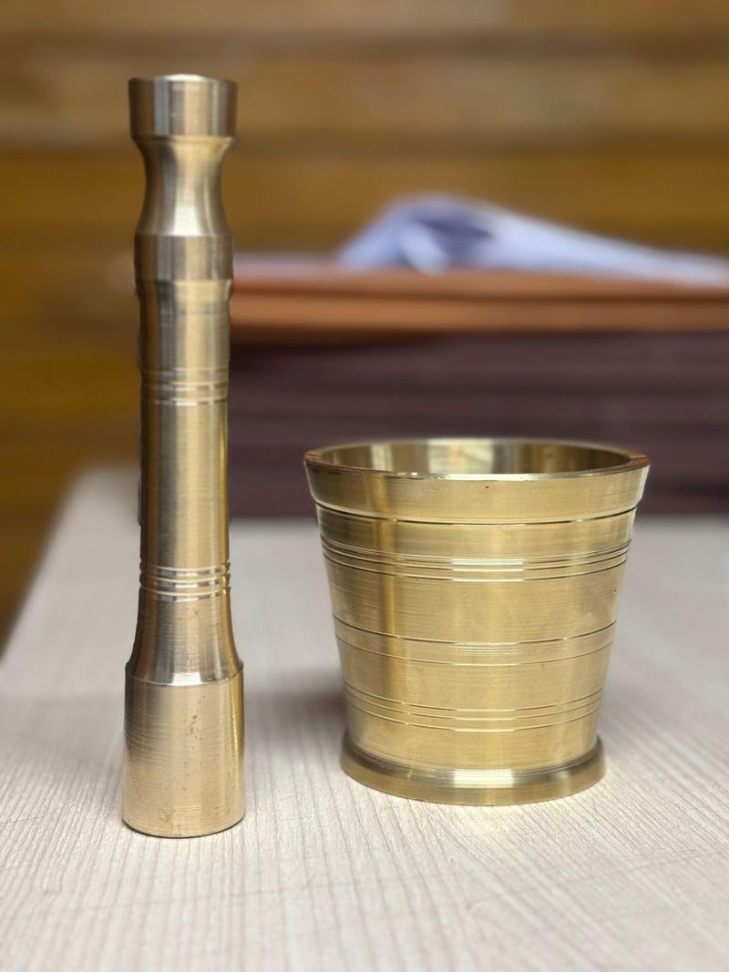 STREET MART Traditional Brass Mortar and Pestle Set, Heavy-Duty Khalbatta Okhli Masher, Kitchen Spice Grinder Size -Small - Image 5