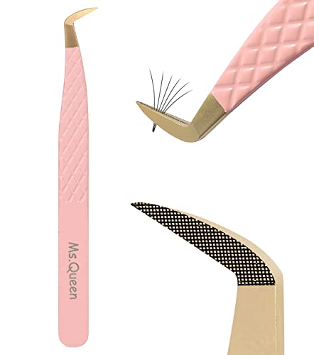 Ms.Queen Lash Tweezers for Eyelash Extensions,Fiber Tip Eyelash Tweezers for Mink Lashes Fan Making Mega Volume Boot Lashing Tweezers - Image 1