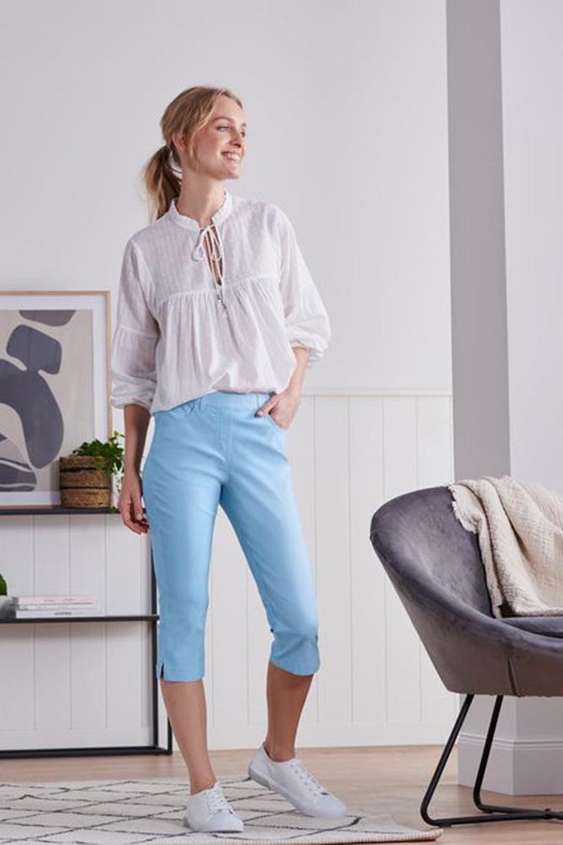 Tchibo Women 3/4 Length Plain Trousers, Sky Blue - Image 1
