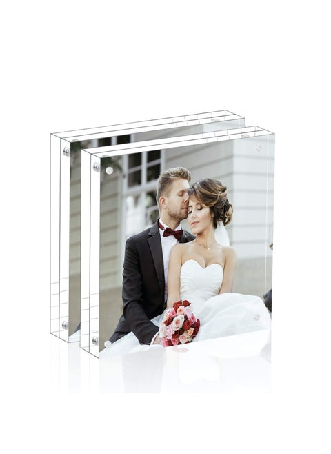 Magicool Premium Acrylic Photo Frame Magnet Photo Frame Double Sied Thick Desktop Frames 5x5 2 Pack
